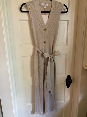 Magaschoni Sleeveless Ribbed Knit MIDI Dress in Light Beige